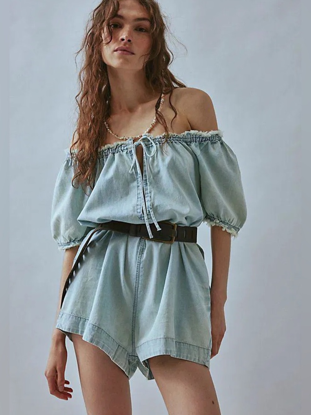 NWT Free People We The Free Denim Babydoll Romper August Blue Medium